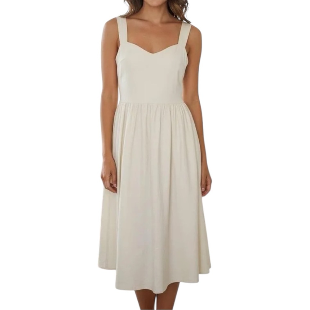 J.Crew NWOT Sleeveless Cream Sweetheart Neck Tank Maxi Poplin Dress Size Large‎